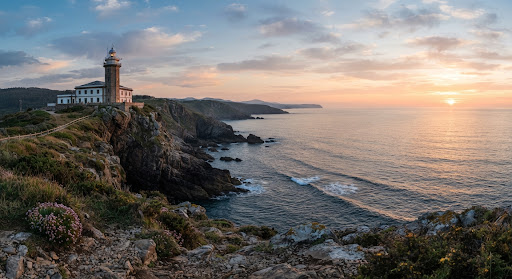 Costa y faro en calma
